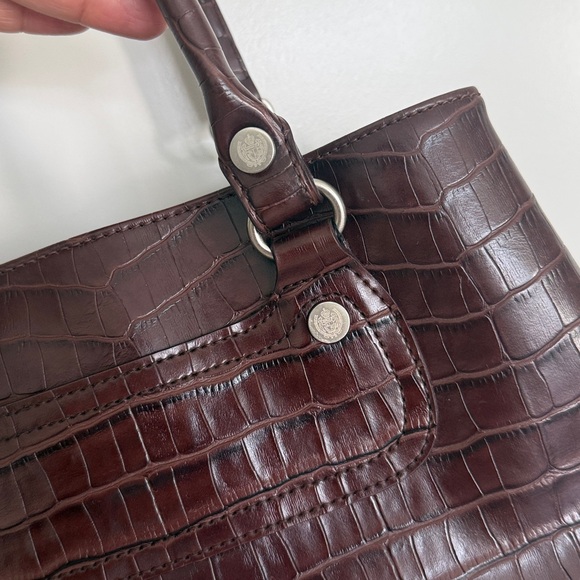 LIZ CLAIRBONE embossed faux croc satchel bag Dark Brown Crocodile Embossed Bag - Picture 8 of 16